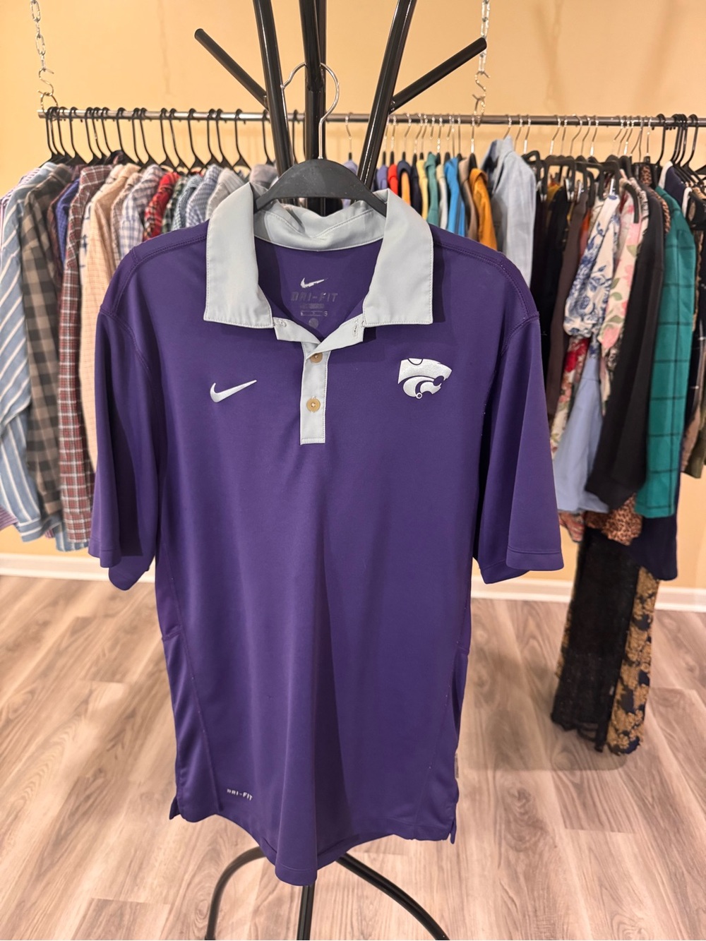 Nike Purple K-State Polo with Gray Contrast Collar - Kansas State